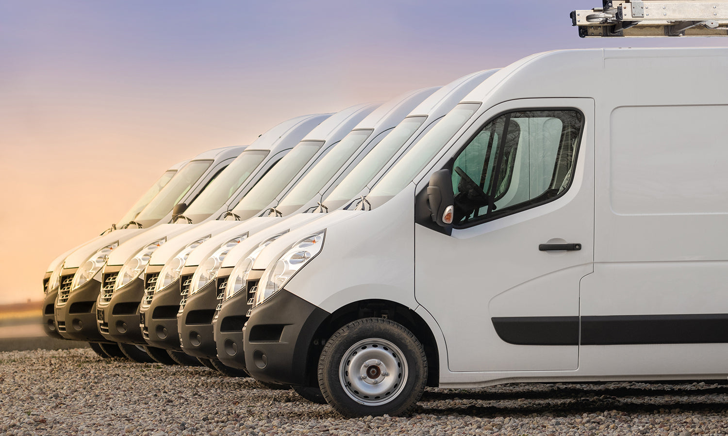 Car toys Fleet of White Vans lined in a row mobile