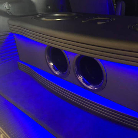 Danali Subwoofer Blue Lighting install angle close up