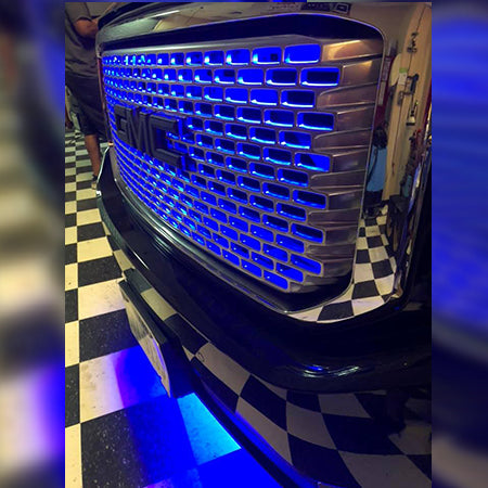 Danali front grill Blue Lighting install close up