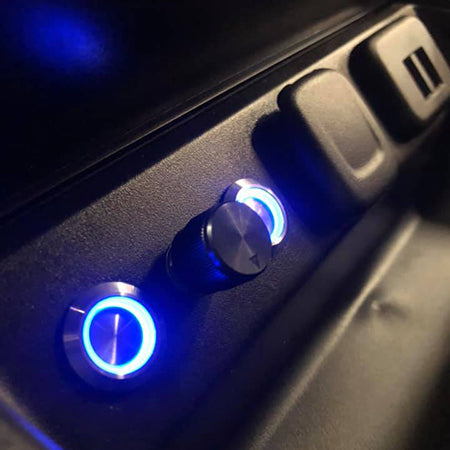 Danali SUV dash buttons Blue Lighting install close up