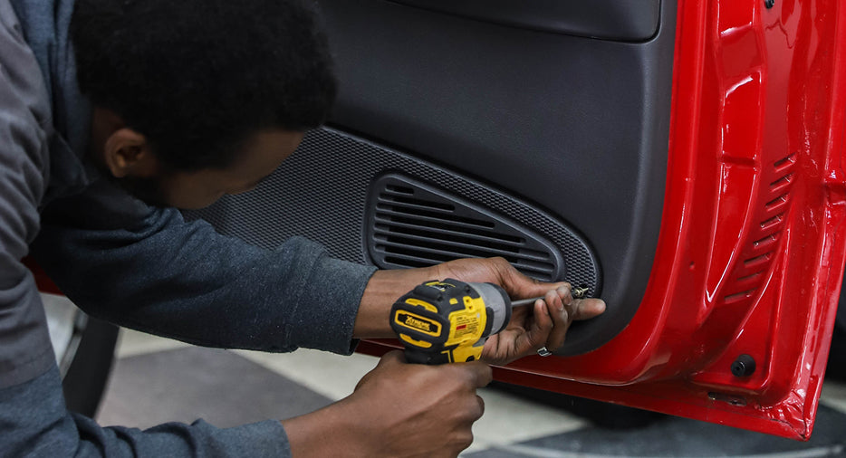 Install of red speaker inside of red car door