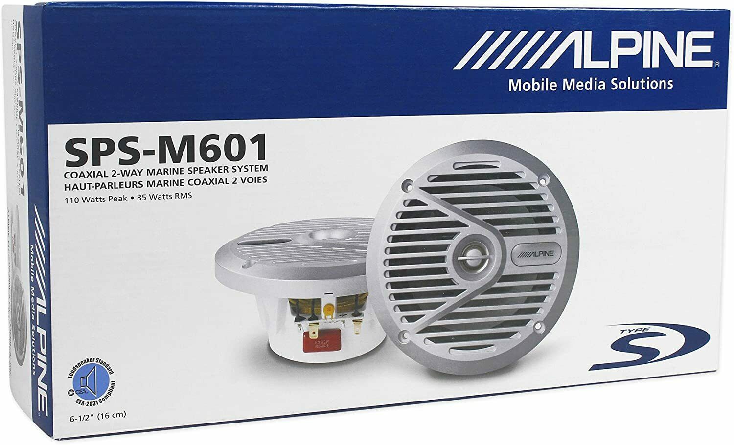 Alpine SPS-M601 110W 6-1/2" 6.5" 2-Way Boat Type-S Marine Coaxial Speakers Pair-Car Toys