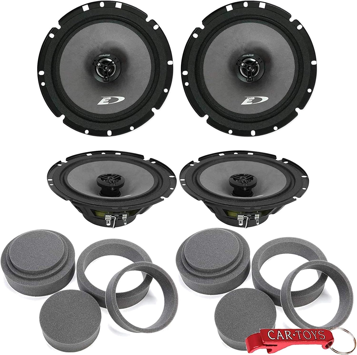 Alpine SXE-1726S 6.5" Car Audio 2 Pairs Coaxial Speakers 4-Pack Kit & FAST Rings