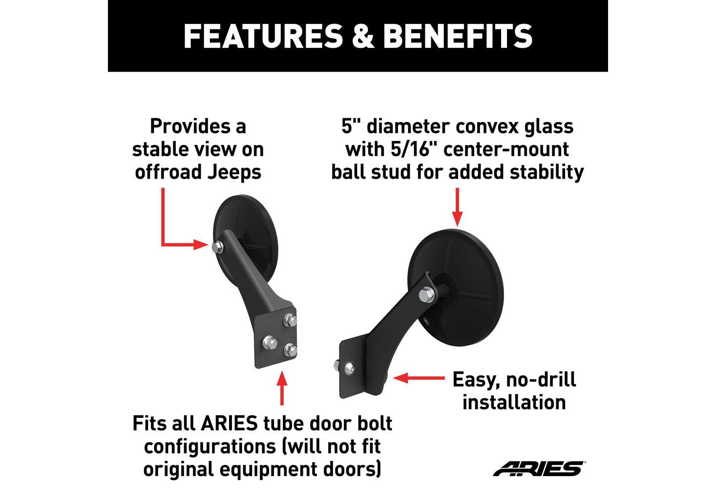 Aries 3500300 Offroad Tube Door Mirrors - Jeep Wrangler-Car Toys