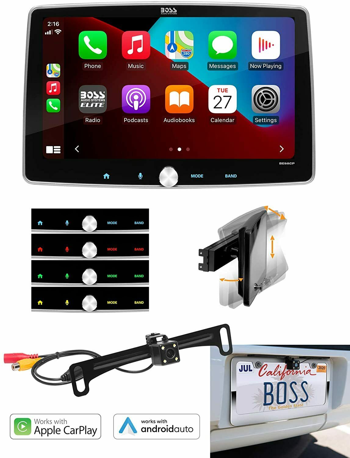 BOSS Audio Elite BE9ACP-C 9" Car Stereo Receiver, Apple CarPlay/AA, w Backup Cam-Car Toys