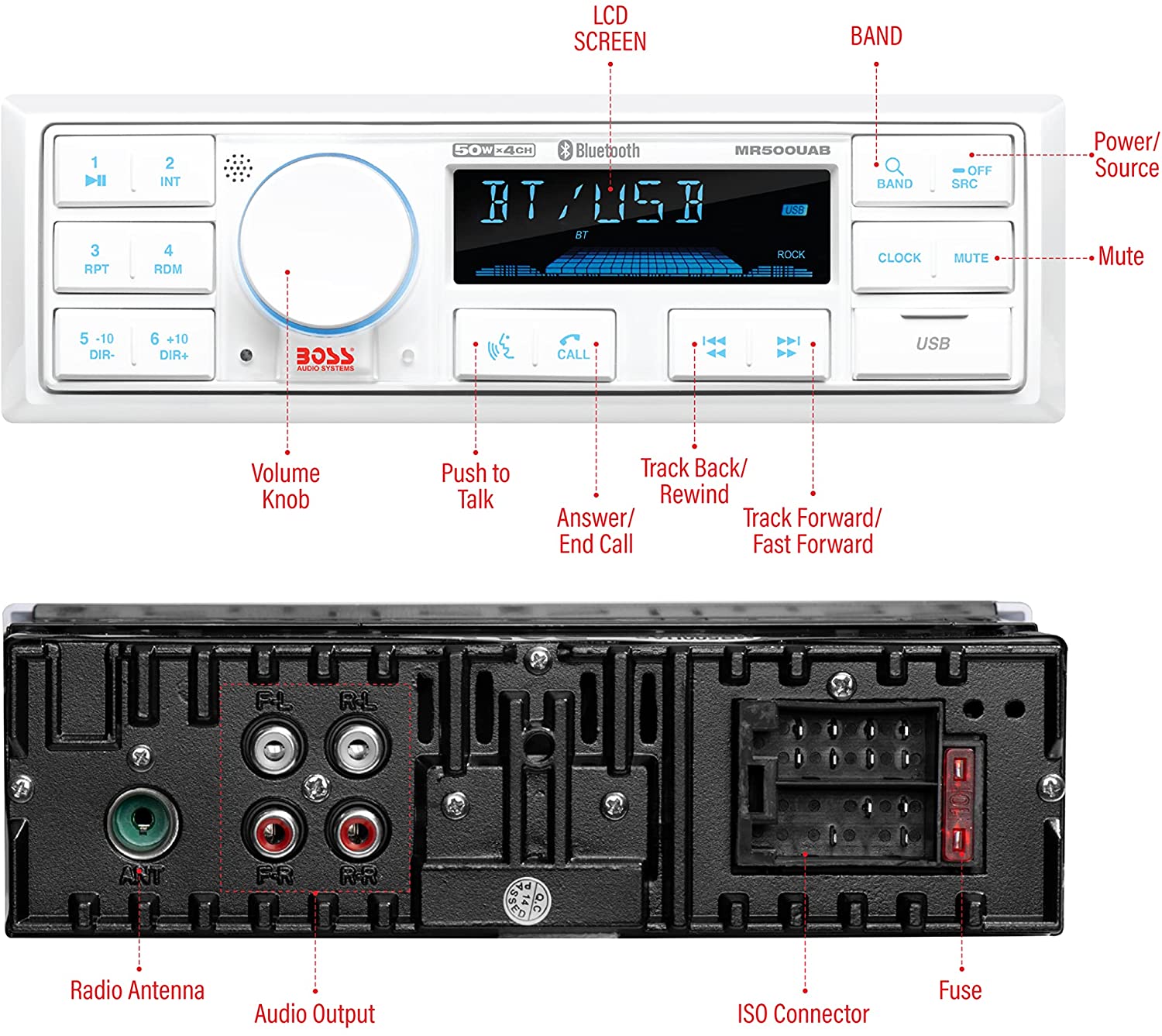 BOSS Audio MR500UAB Marine Receiver, IPX 6 Weatherproof Bluetooth Boat Head Unit-Car Toys