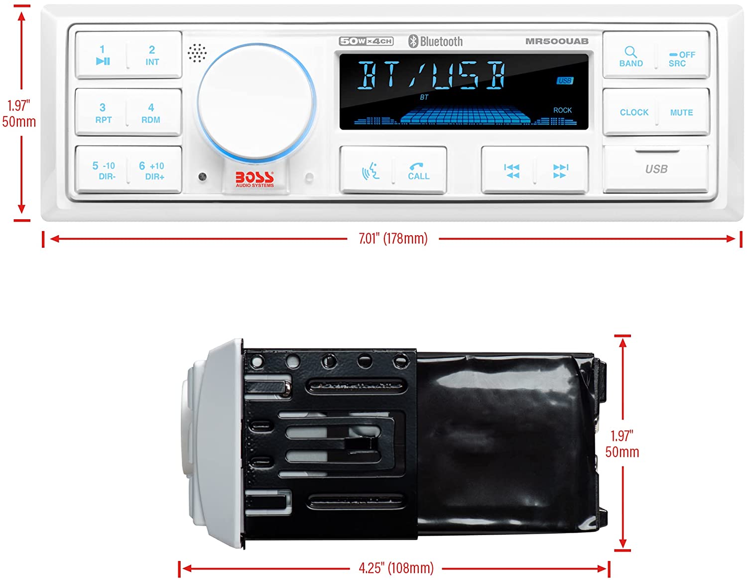 BOSS Audio MR500UAB Marine Receiver, IPX 6 Weatherproof Bluetooth Boat Head Unit-Car Toys