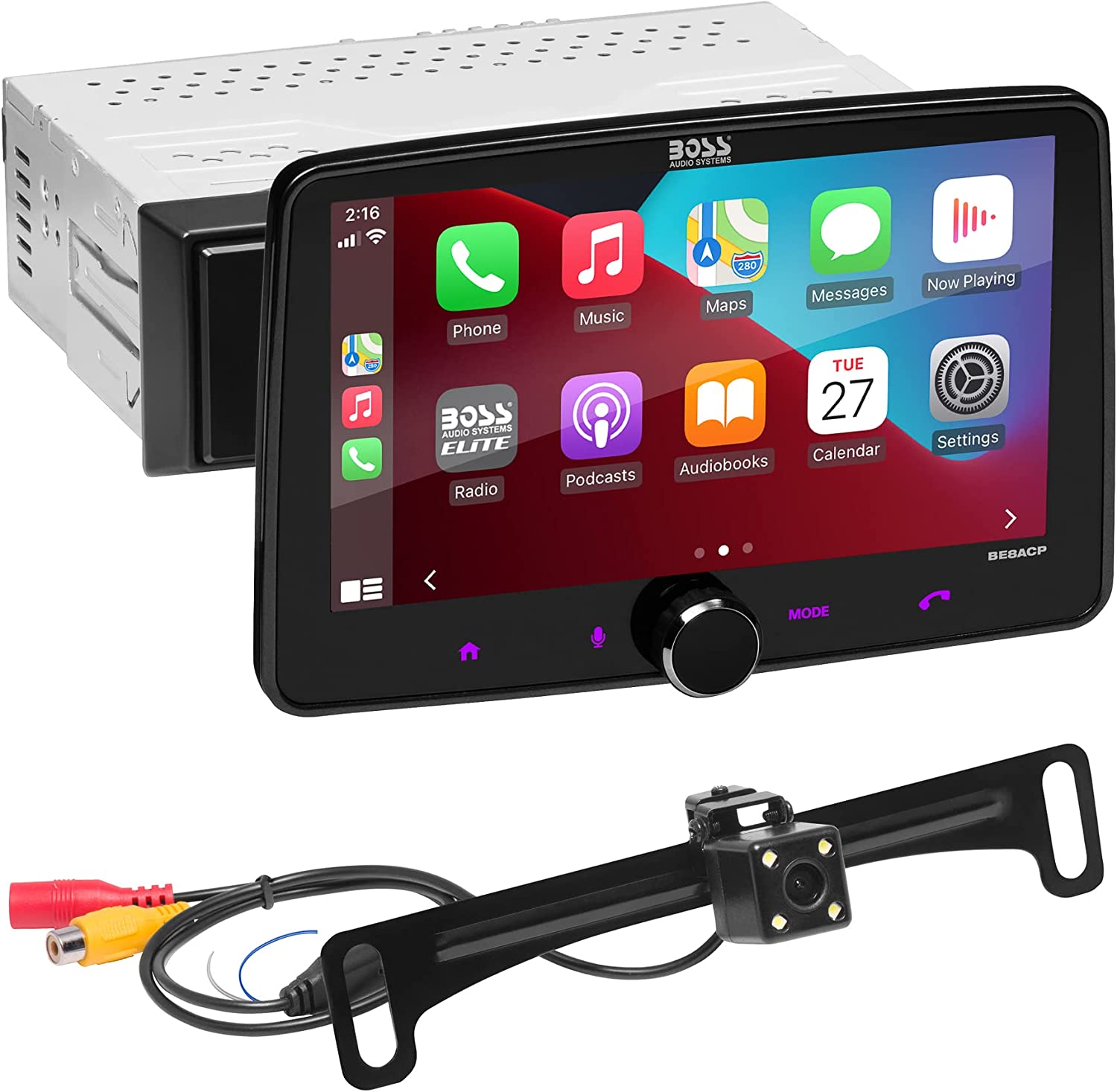 BOSS Audio Systems Elite BE8ACP-C 1-DIN 8" Car Stereo + Camera, Apple CarPlay/AA-Car Toys