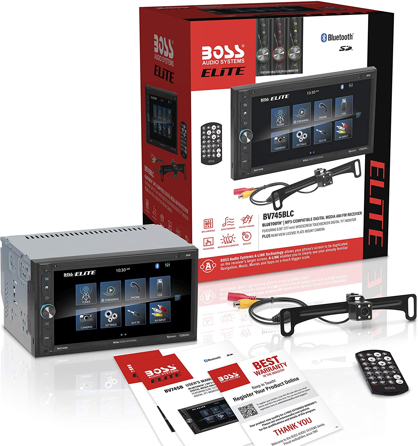 BOSS Audio Systems Elite BV745BLC Bluetooth Car Stereo w/ Camera 2-DIN Head Unit-Car Toys