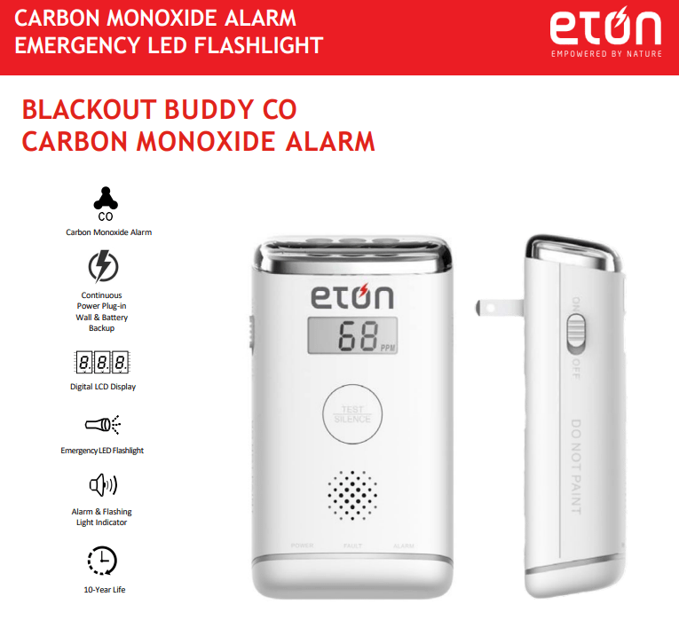 Eton Blackout Buddy CO Wall Plug-In/AA Carbon Monoxide Detector with Flashlight-Car Toys