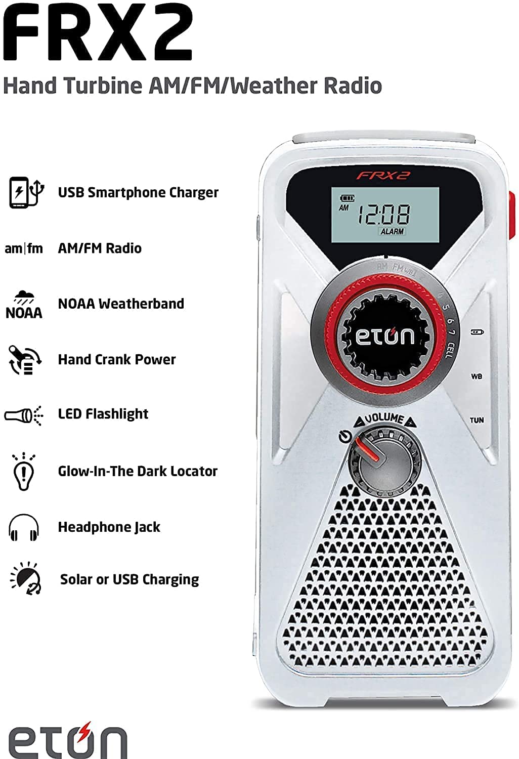 Eton FRX2 AM/FM/NOAA Weather Radio with Hand Turbine Phone Charger and Flashlight-Car Toys