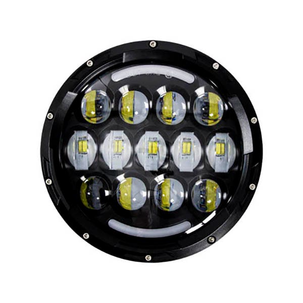 Heise HE-BHL704 MOTORCYCLE 7 INCH ROUND WITH PARTIAL HALO BLACK FRONT 13-LED HEADLIGHT-Car Toys