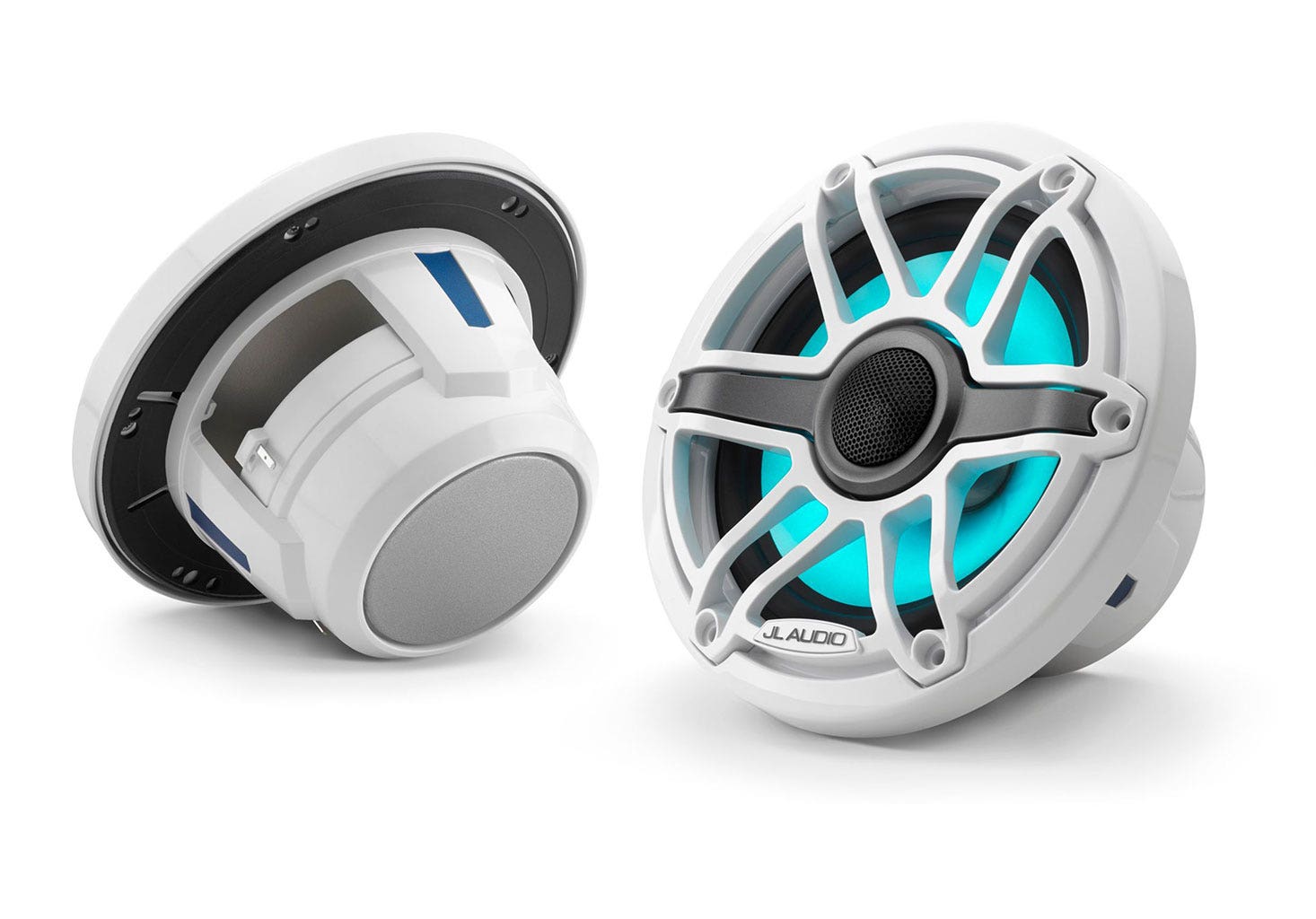 JL Audio M6-650X-S-GwGw-i 6.5" Marine Coaxial Speakers with LED Lighting - Gloss White Sport Grille-Car Toys