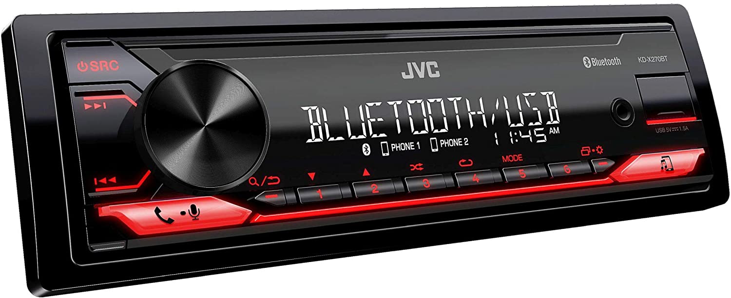 JVC KD-X270BT 1-DIN Bluetooth Digital Media Car Stereo Receiver, AUX/USB Spotify-Car Toys