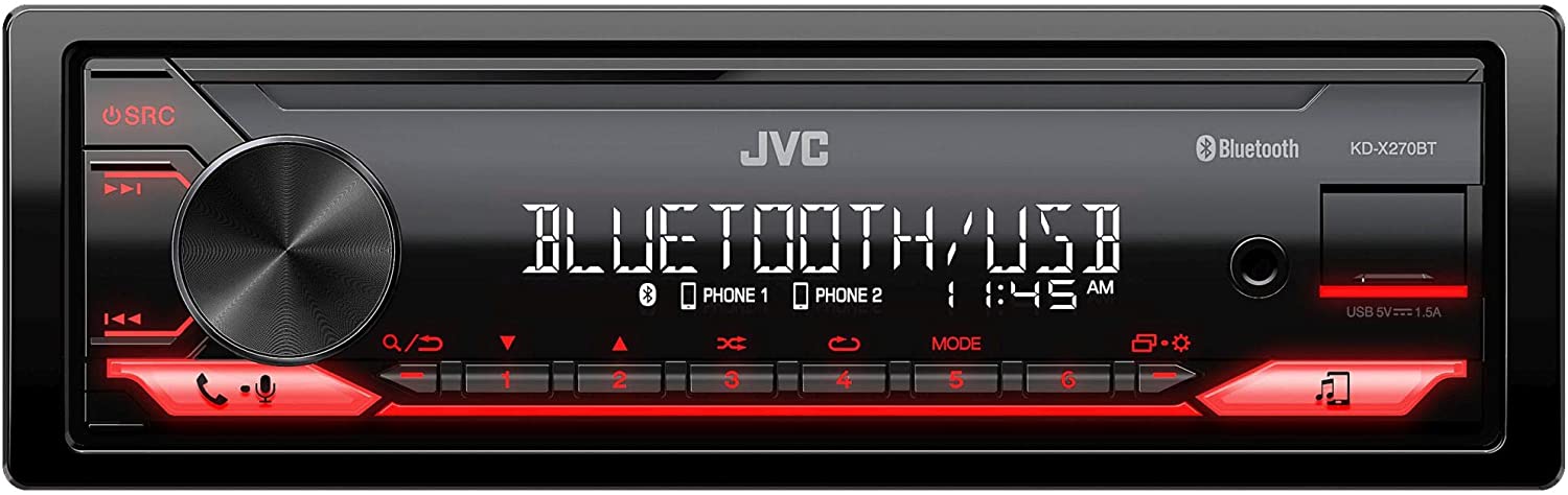 JVC KD-X270BT 1-DIN Bluetooth Digital Media Car Stereo Receiver, AUX/USB Spotify-Car Toys