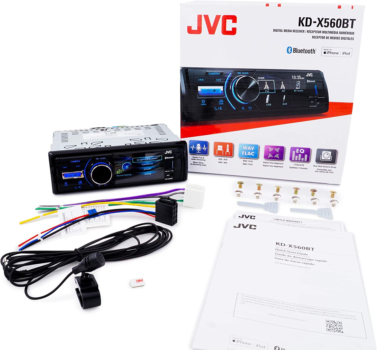 JVC KD-X560BT Marine Powersports Audio Media Receiver, 45W x 4, Bluetooth, DSP-Car Toys