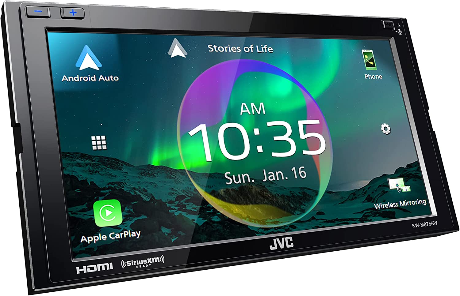 JVC KW-M875BW 2-DIN Car Stereo, Wireless Apple CarPlay/AA, SXM, 13-Band EQ Radio-Car Toys