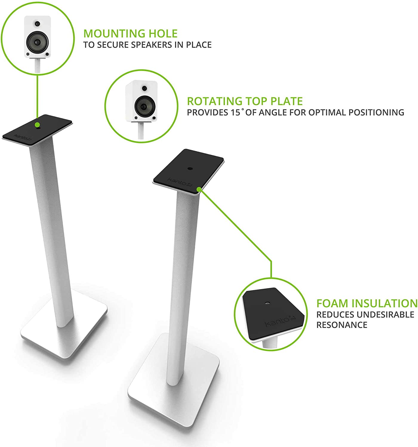 Kanto SP26PL 26" Bookshelf Speaker Stands, Rotating Plate, Cable Routing, White-Car Toys