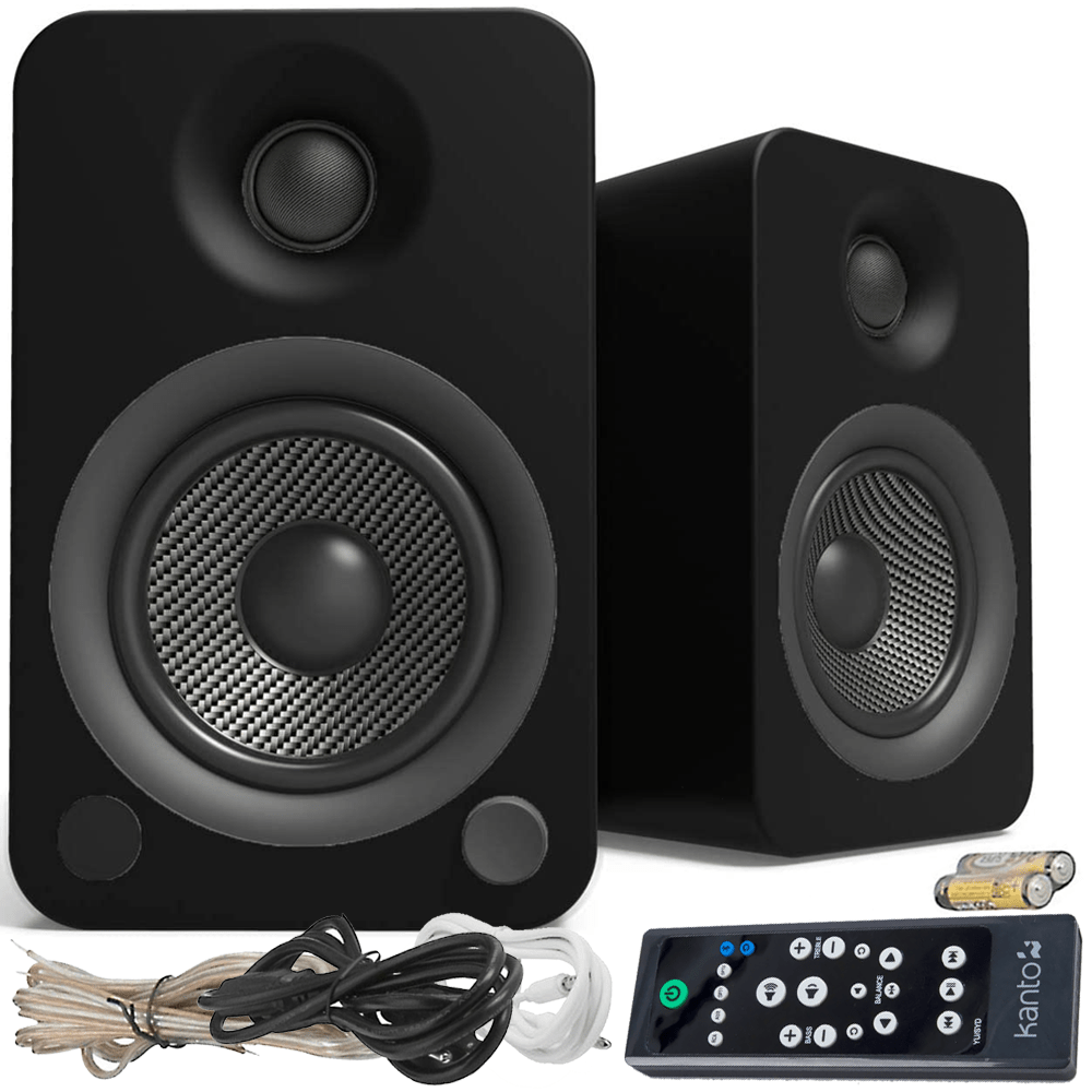 Kanto YU4 Powered Bookshelf Speakers, Bluetooth, Phono Preamp, 140W, YU4MB/Black-Car Toys