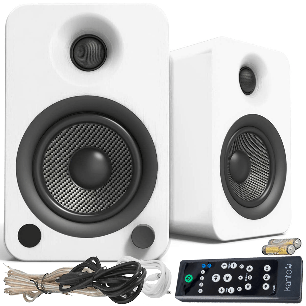 Kanto YU4 Powered Bookshelf Speakers, Bluetooth, Phono Preamp, 140W, YU4MW/White-Car Toys