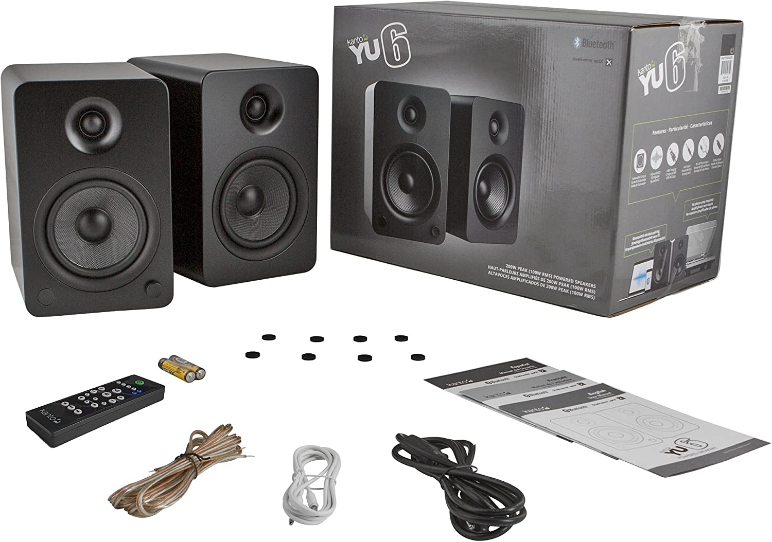 Kanto YU6 Powered Bookshelf Speakers w/ Bluetooth & Phono Preamp & Remote, Black-Car Toys