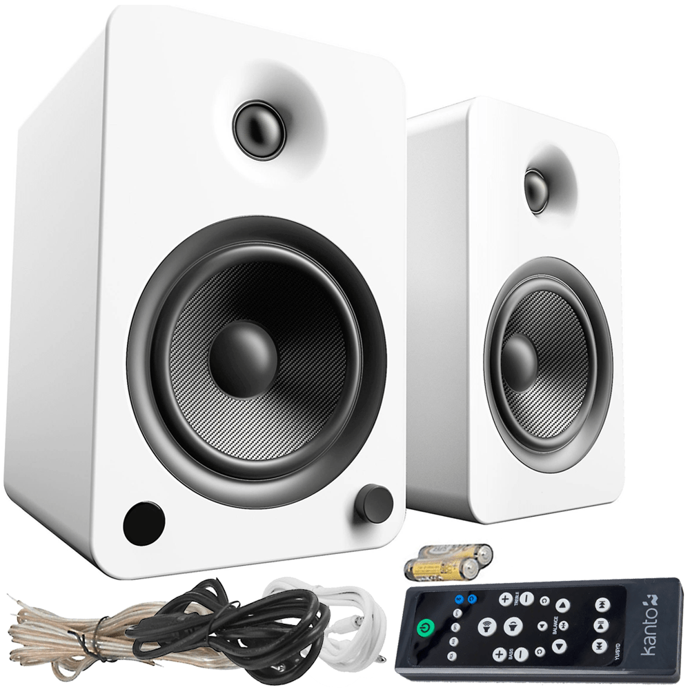 Kanto YU6 Powered Bookshelf Speakers w/ Bluetooth & Phono Preamp & Remote, White-Car Toys