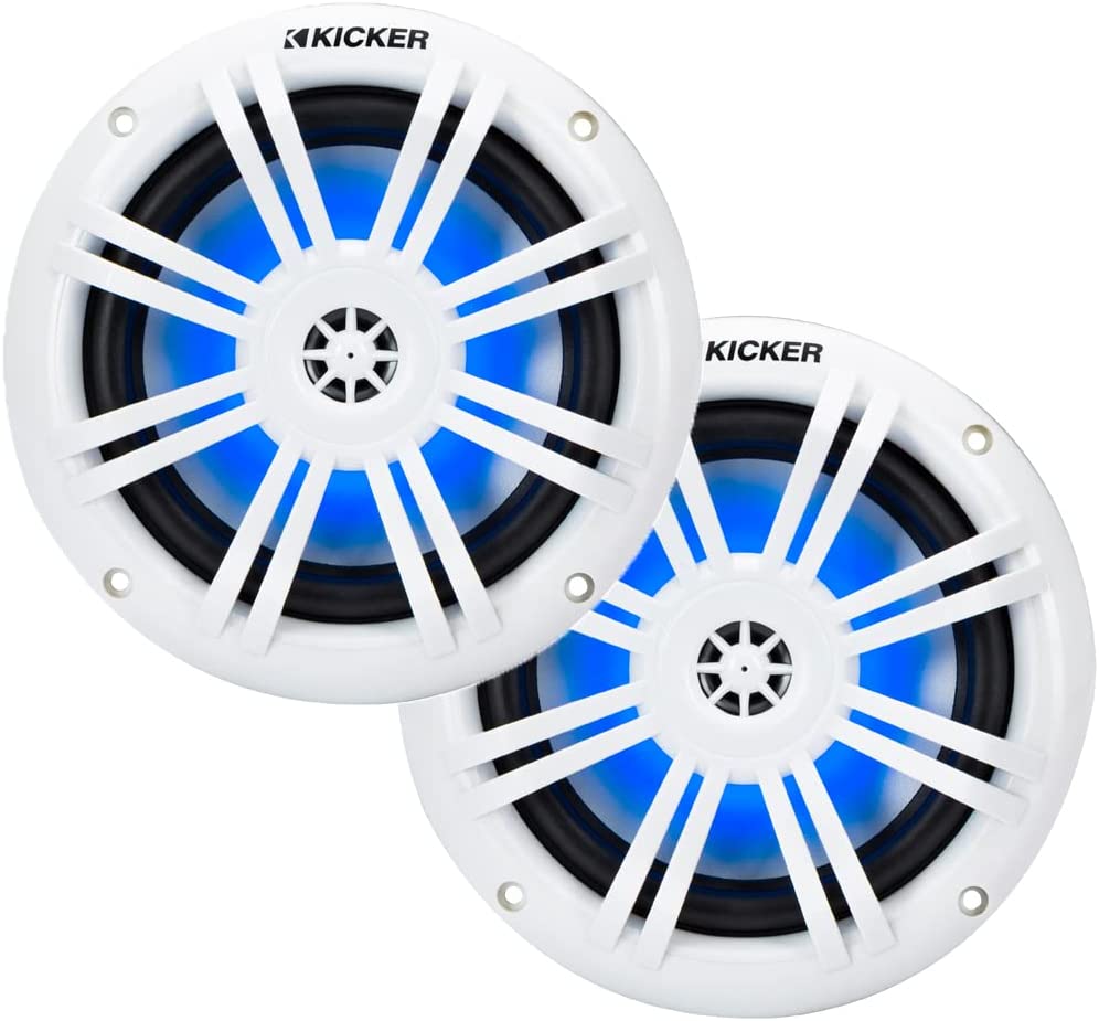 Kicker 6.5" KM Series 49KM604WL Marine Coaxial Speakers w/ LED Lighting, White-Car Toys