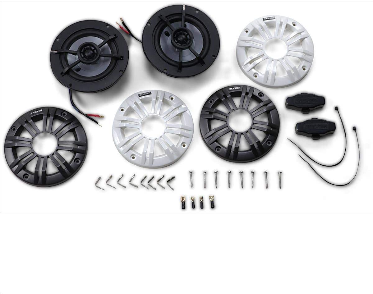 Kicker KM4 4-Inch (100mm) Marine Coaxial Speakers, 45KM42 Boat Audio White/Black-Car Toys