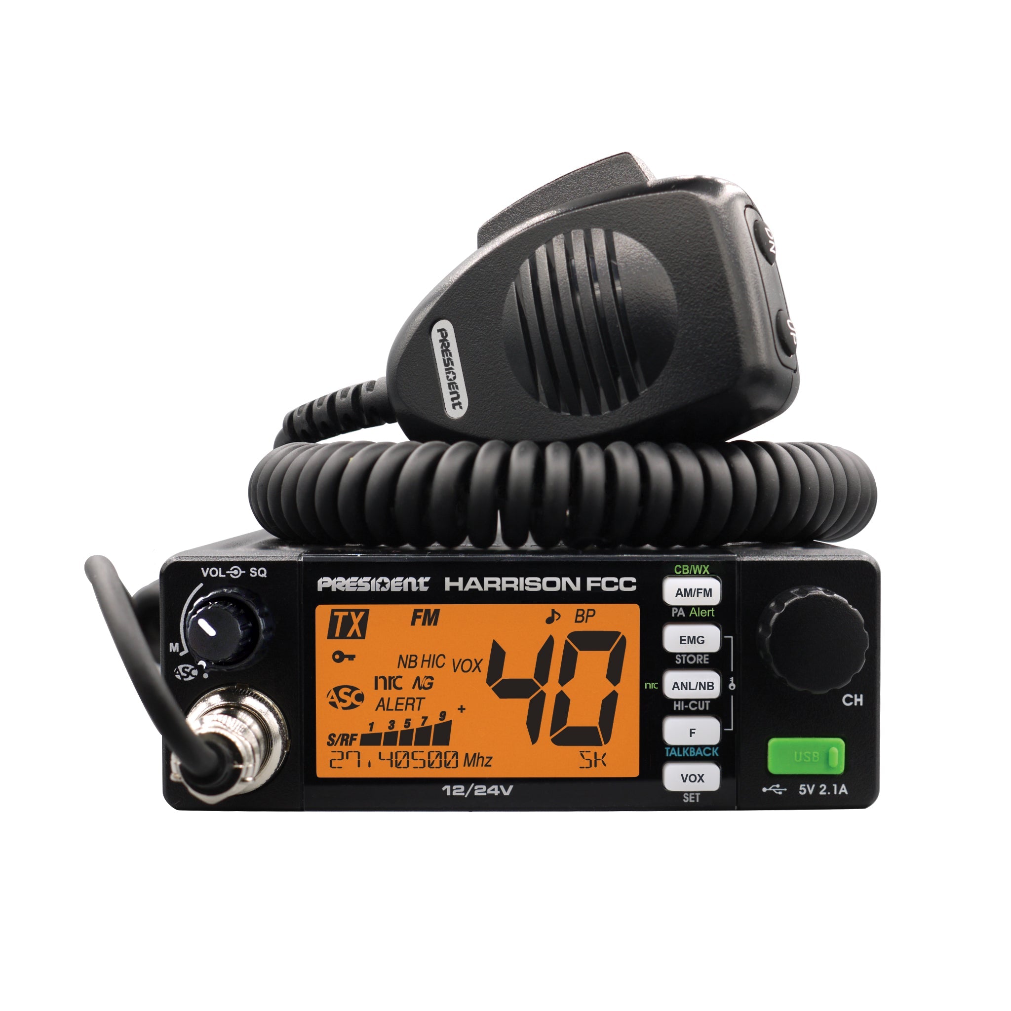 President Harrison FCC  Handheld/Vehicle 4o-Channerl CB Radio with AM/FM and CTCSS/DCS