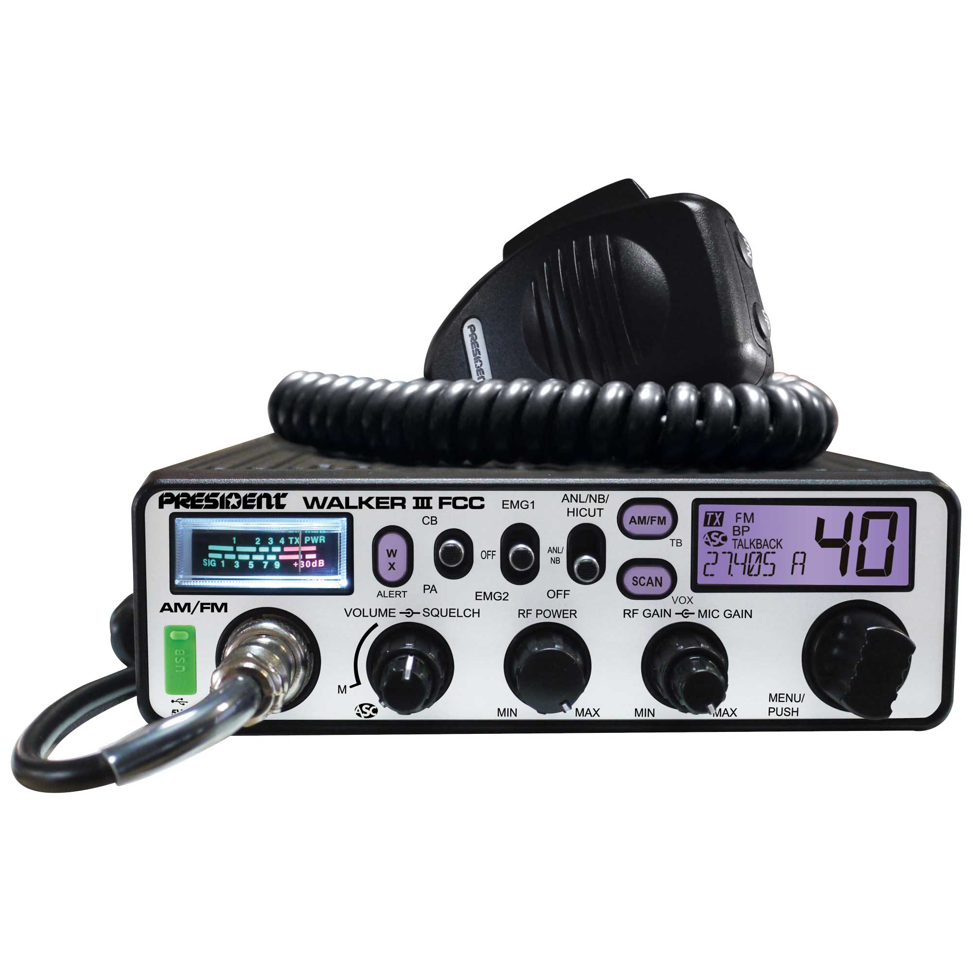 President Walker III FCC AM/FM 40-Channel CB Radio - Purple