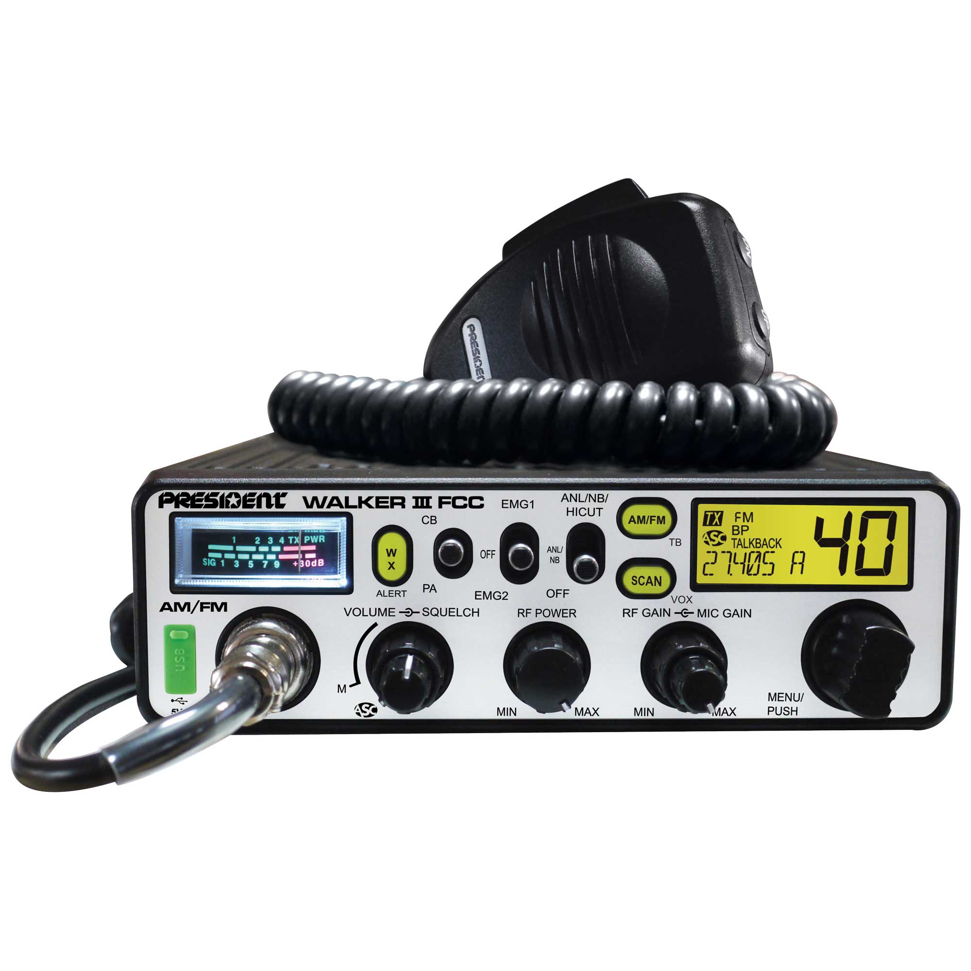 President Walker III FCC AM/FM 40-Channel CB Radio - Yellow